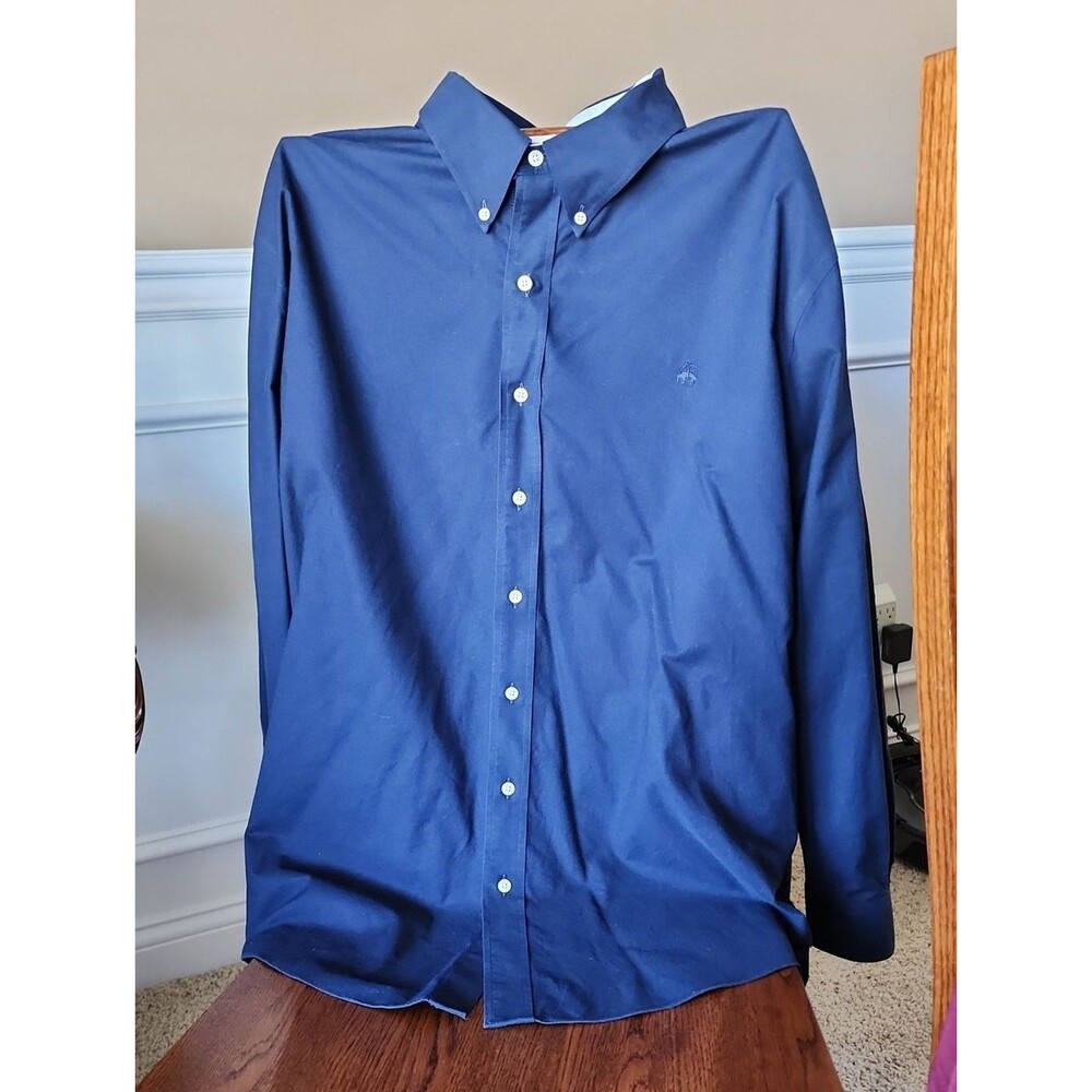 Brooks Brothers Men's Navy Button-Down Dress Shirt Long Non Iron Stretch XXL